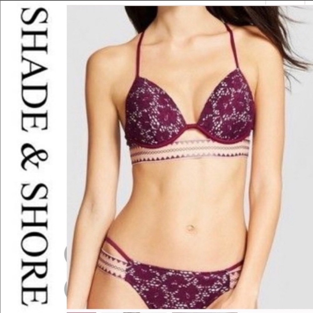 NWOT Shade & Shore Maroon Lace Bikini Set Large